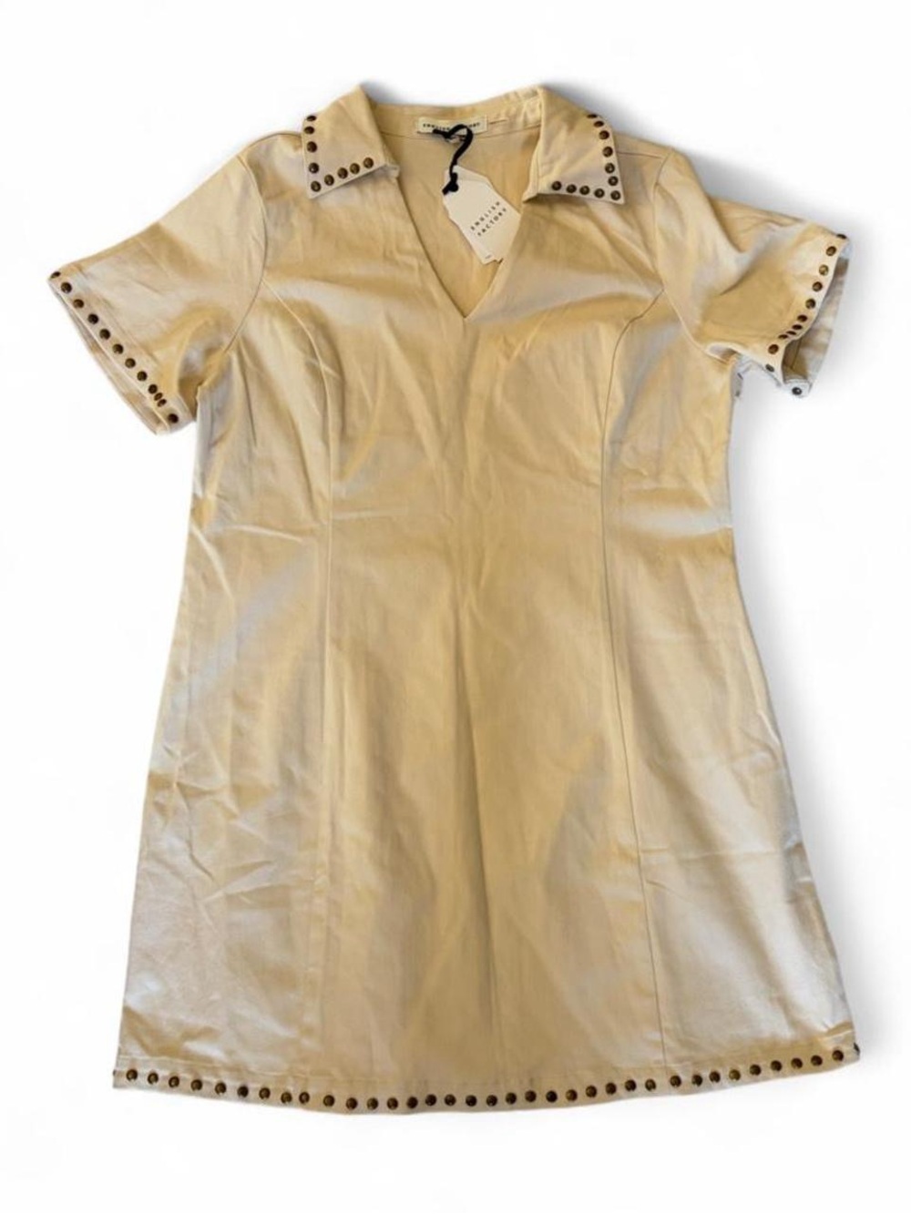 English Factory Cream Short Sleeve Stud-Trim Dress